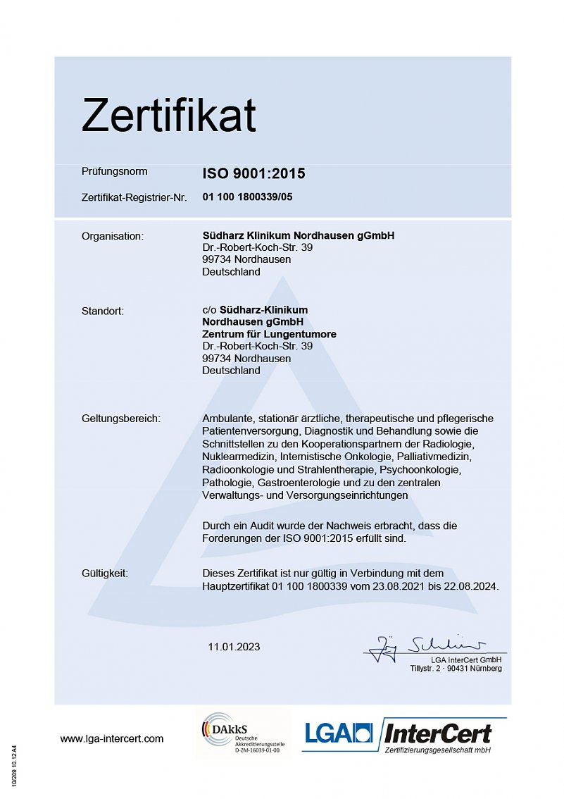 Zertifikat Zentrum f&uuml;r Lungentumore (Foto: LGA InterCert)