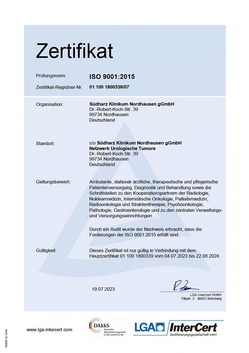 Zertifikat Netzwerk Urologische Tumore (Foto: LGA InterCert)