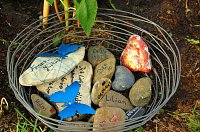 Erinnerungssteine am frisch gepflanzten Schmetterlingsstrauch (SHK)